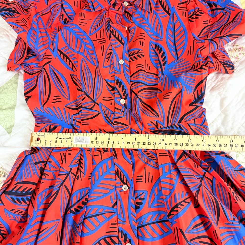 NEW Alexis For TargetRed Blue Tropical Leaf Print Button Front Midi Dress XS - Picture 7 of 10